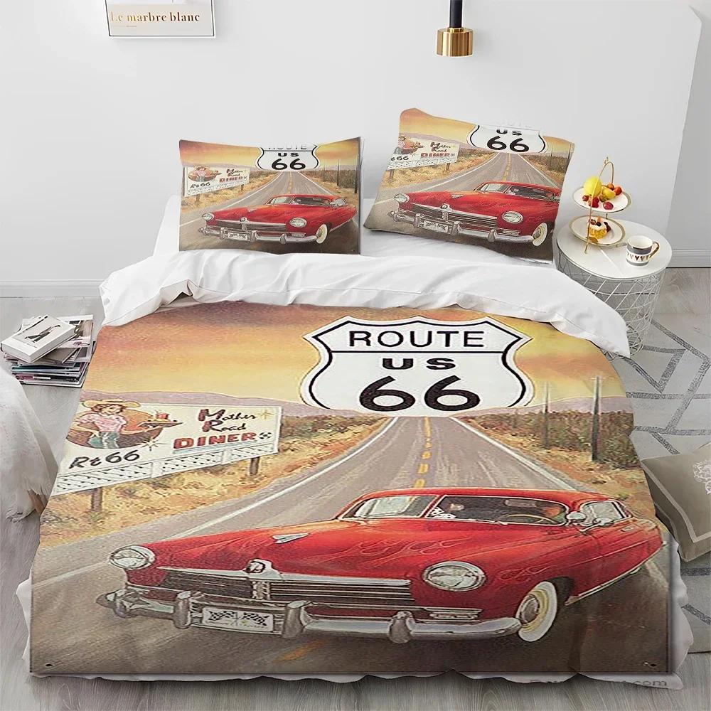 Historic Route 66,Mother Road Comfortable Duvet Quilt Cover Pillowcase Bedding Set Children Bedroom Decoration Home Textile