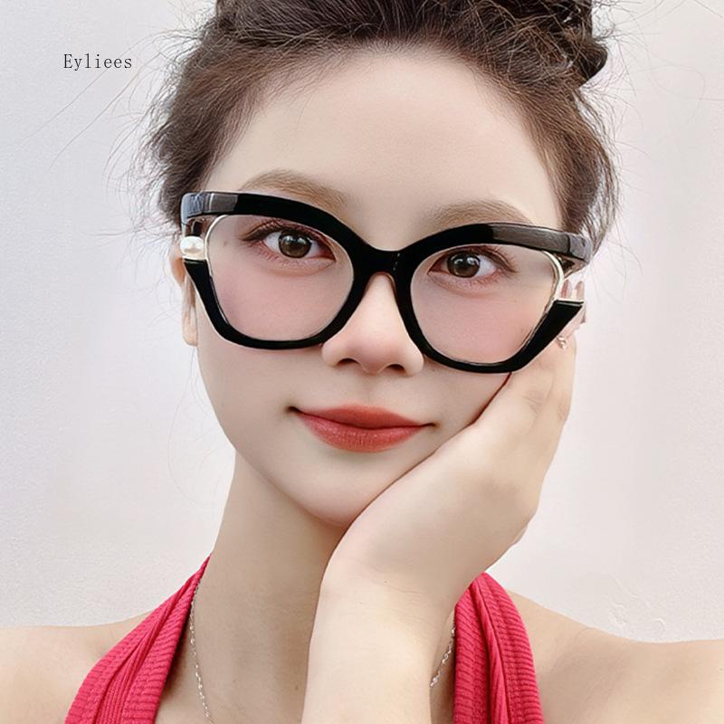 Fashion Women Anti Blue Light Glasses For Men Vintage Pearl Purple Cat Eye Frame Clear Lens Brand Colorful Female Eyeglasses