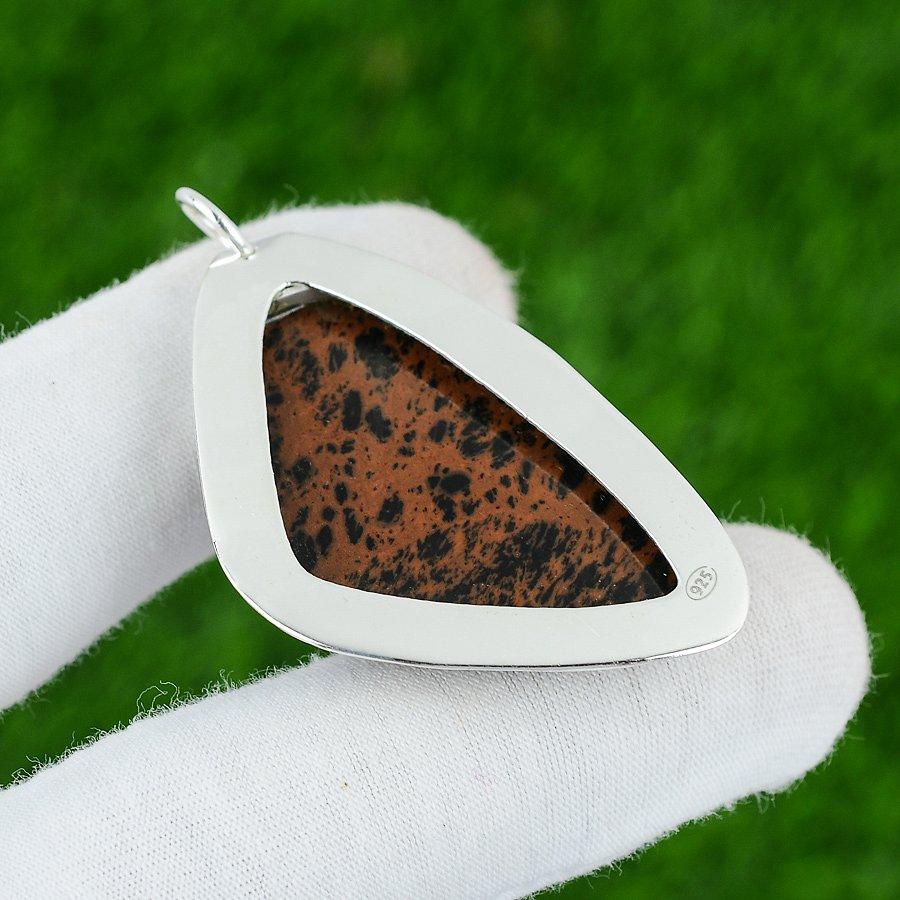 Sterlingsilber Wurzelchakra Mahagoni Obsidian Stein Lünette Trendiger Ehefrau Anhänger