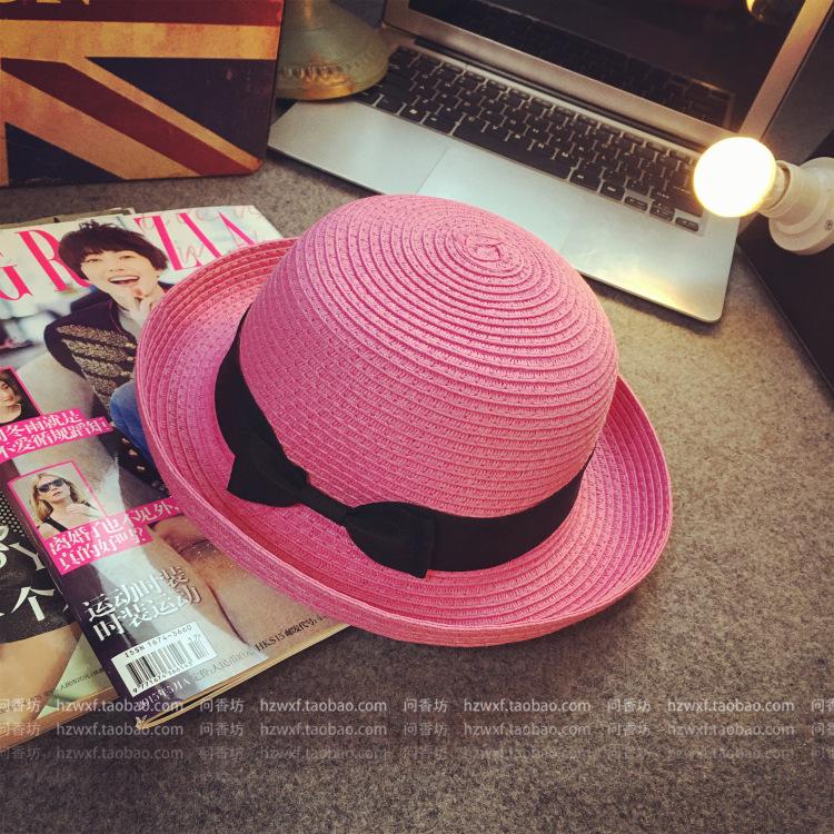 Summer Top Hat Children's Bowl Straw Hat, Pepper Bow Bowl Sunshade Sunscreen Beach Hat