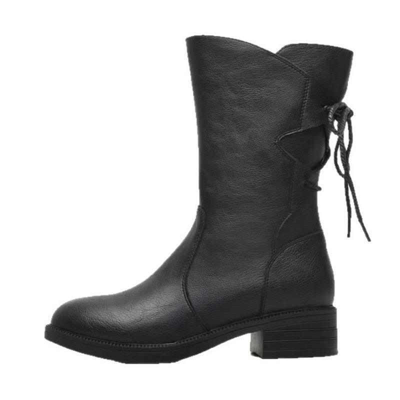 Medium Boots Women's Winter New Leather Boots Thick Heel Mother Medium Heel Martin Boots Fashion Versatile Boots