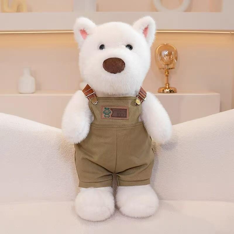 Plush Highland Terrier Dog Overalls Toy With Pp Cotton Filling For Kids Birthday Gift And Decor