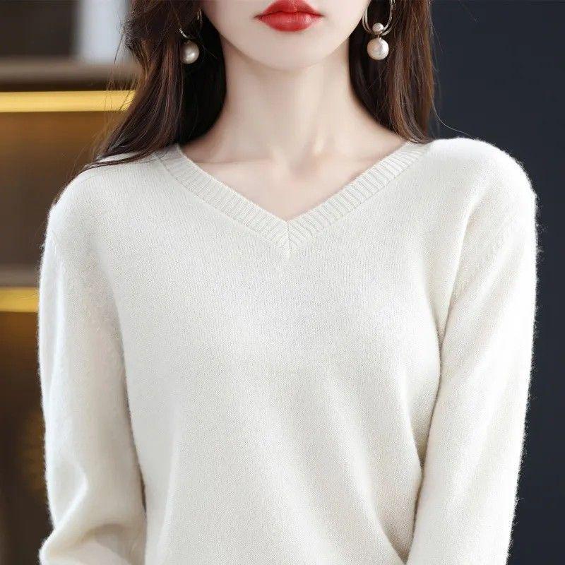 Australian Wool V-Neck Loose Knit Sweater for Women - 2025 Autumn/Winter Collection
