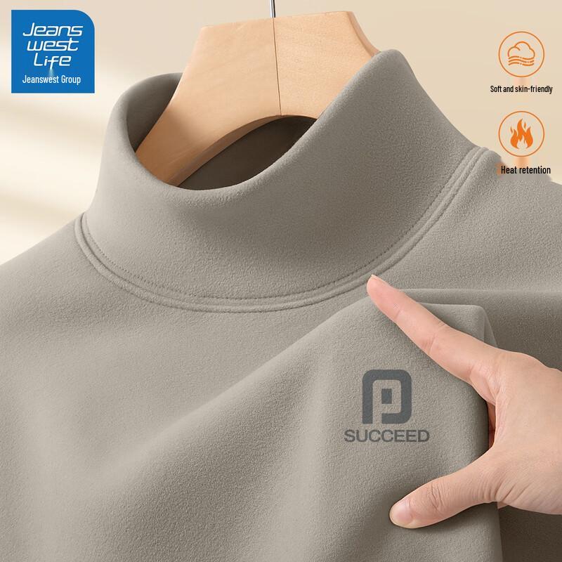 JEANSWEST LIFE Men s Loose Fit Mock Neck Double-Sided Fleece Thermal Long-Sleeve T-Shirt M