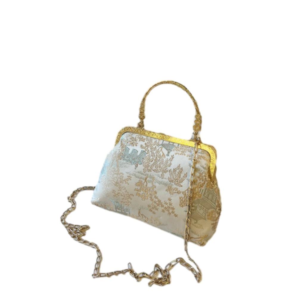 Flower Chinese Style Handbag Chain Kiss Lock Shoulder Bag Antique Crossbody Bags Meeting золотой