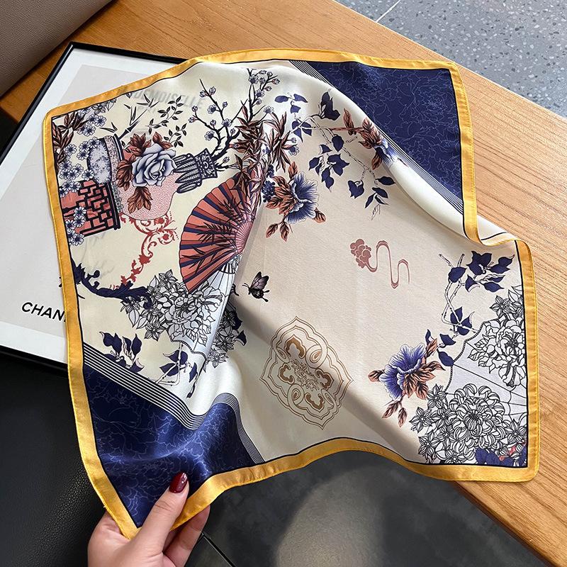 

100% Натуральный Настоящий Шарф из Шелка Женский Принт Повязка на Шею Волосы Шаль Шейный Платок Женские Квадратные Шарфы Обертывание Косынка Тутовый Хиджаб 53x53cm