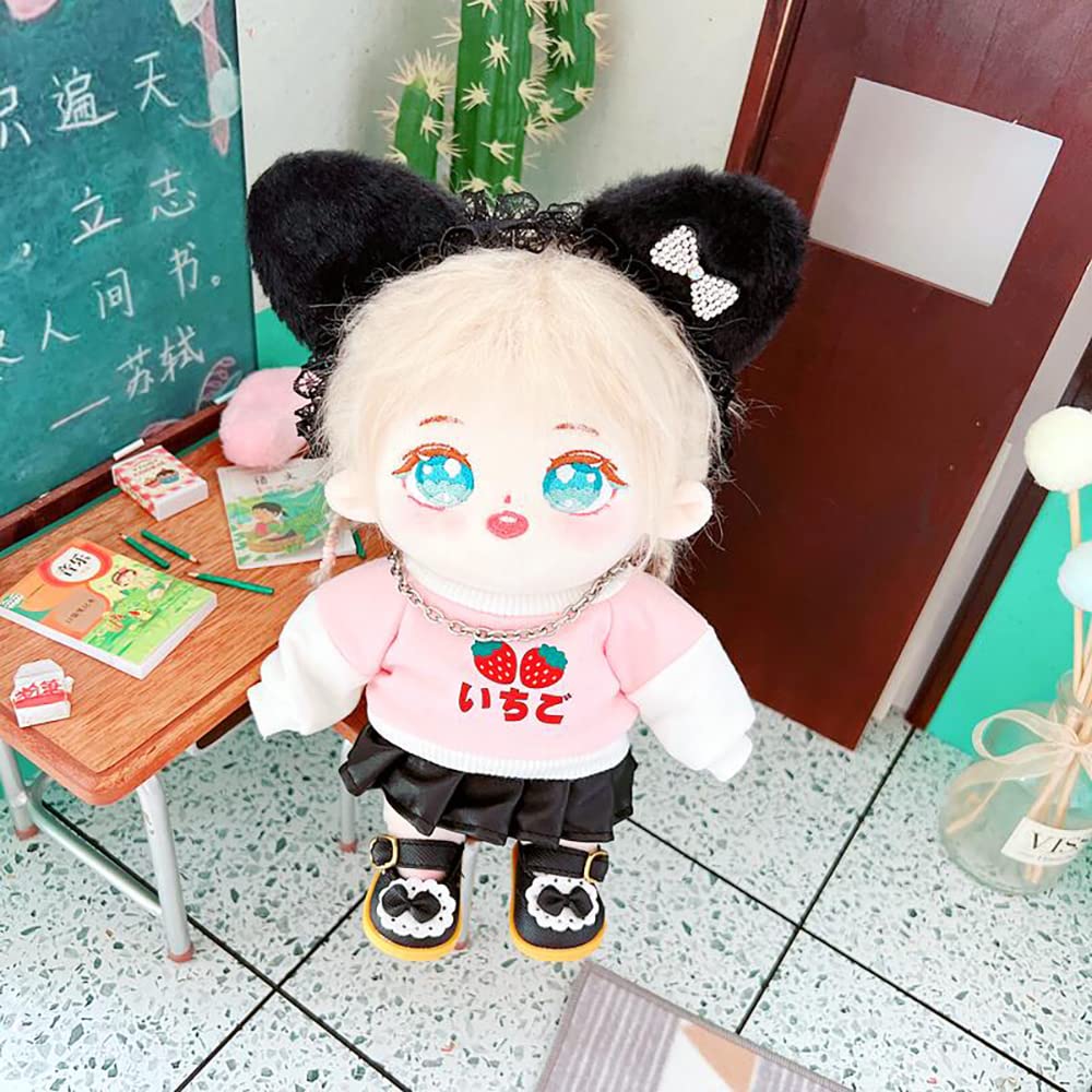 Niannyyhouse 20cm Plush Doll Clothes: Loose Fit Long Sleeve SweatshirtHoodie with Accessories, Cotton Doll, Interchangeable (Pink)