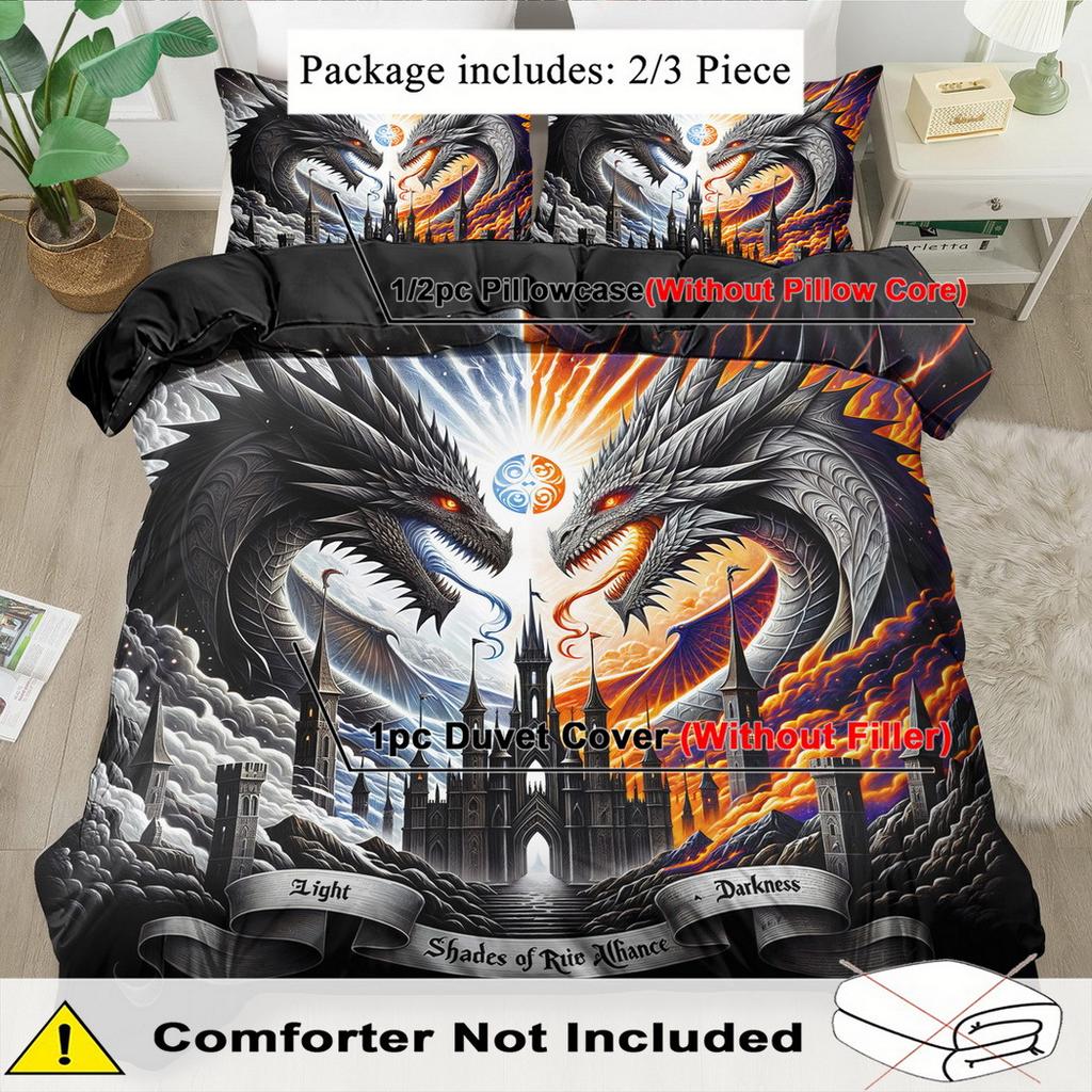 Animal-Themed Duvet Cover Set - 2/3pcs, Soft, Comfortable, And Breathable Featuring Magical World Prints, Dragon Duvet Cover Set