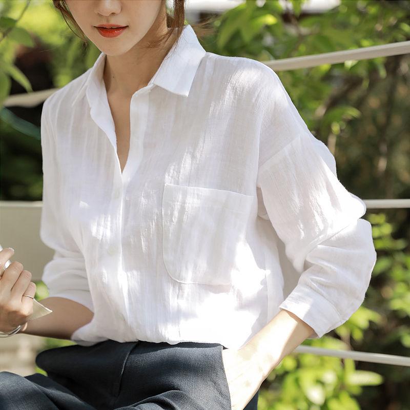 

Льняной топ Design Sense Niche Хлопок Льняная белая рубашка Женская повседневная универсальная свободная корейская версия легкая рубашка для взрослых M