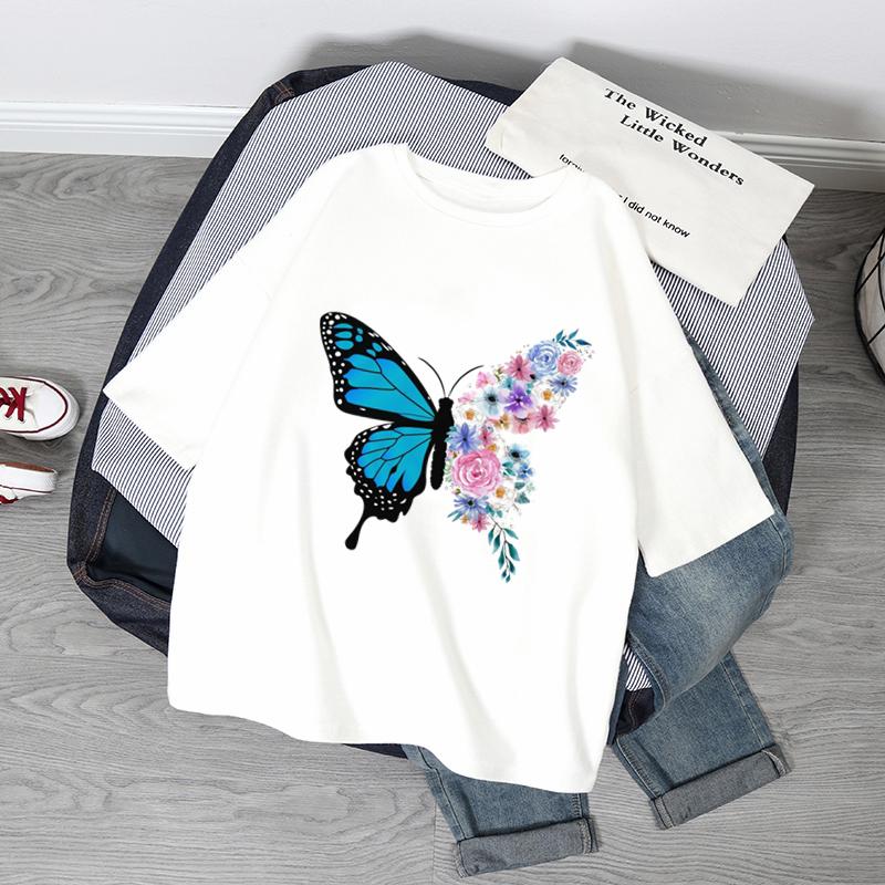 Übergroße T-Shirts Damen Schmetterlingsdruck T-Shirt Sommer Kurzarmshirt Harajuku Mode Grafik-Tops Damen T-Shirt Kleidung