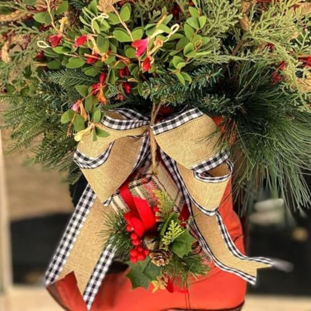 Set of 2 Christmas Wired Edge Buffalo Plaid Burlap Ribbons 5 5 Meters Each for Holiday Crafts and Wrapping Projects
