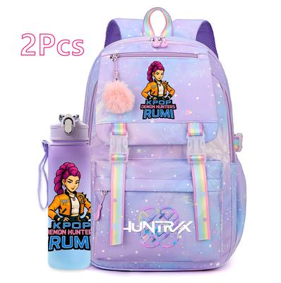 2 Stück/Set K-Pop Bedruckter Rucksack 750ml Wasserflaschenhalter Große Kapazität Reisetasche für Teenager Mädchen Junge wasserdicht Schultasche Kindergeschenk Rucksack