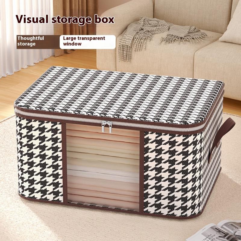 Visible Large Capacity Storage Box Portable Household Clothes Organizer With Handles Foldable Dustproof Quilt Zipper Container