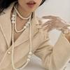 French Retro Diamond Ball Beaded Pearl Necklace Niche Stacked Sweater Chain Necklace Jewelry Women
