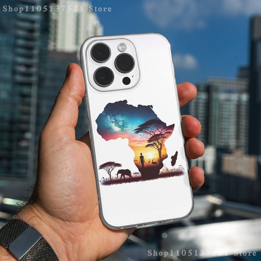 Africa Map Art  Phone Case For iPhone 17,16,15,14,13,12,11 Pro,Max,Plus,XR,Mini,E Clear Full-coverage Soft Cover