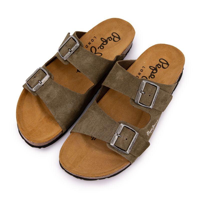 Herren Wildleder Pantoletten mit Doppelriemen und silberfarbenen Schnallen PEPE JEANS