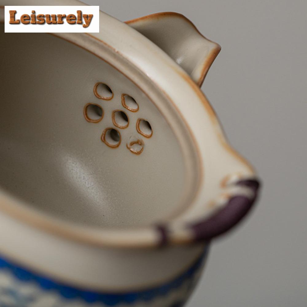 High End Cream Ru Kiln Art Hand Grasping Teapot Traditional Anti-scald Pot Tea Maker Kettle with Strainer Dahongpao Teaset Gift