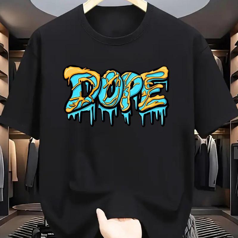 

Summer men s 100% cotton casual loose oversized fashionable creative DOPE letter printed round neck short sleeved T-shirt XL