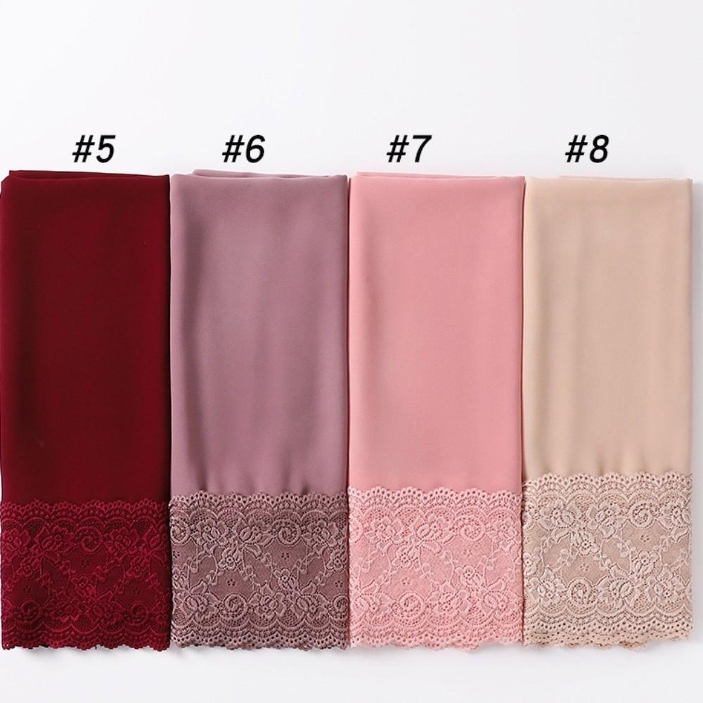 Solid Color Silk Scarf Lace Edge Ramadan Headscarf Versatile Sunscreen Shawl  Women Headwear