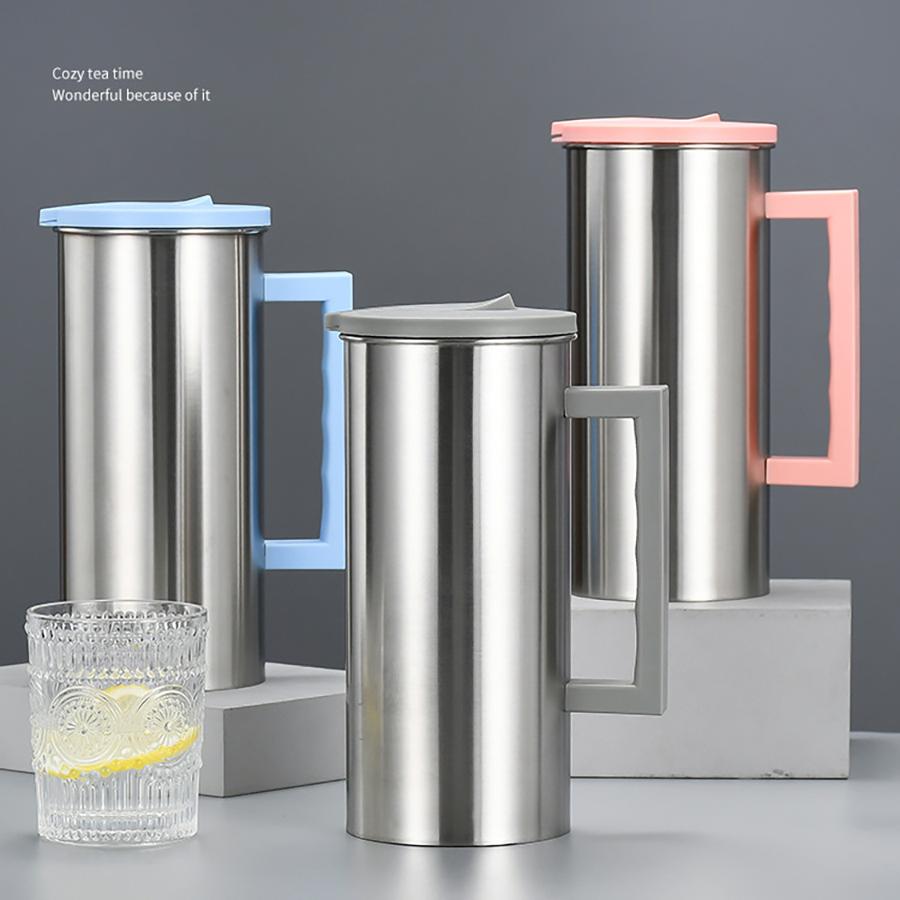 Edelstahl Kaltwasserkrug Wasserkrug mit Deckel Saftbehälter Wasserkrug Eistee-Krug oder Milchkrug für Kaffee