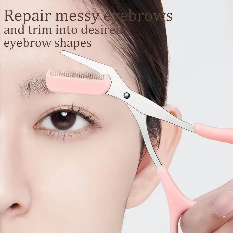 Pink Eyebrow Trimming Scissors with Built-in Comb - Stainless Steel, Precise Grooming Tool, Creating Perfect Eyebrows
