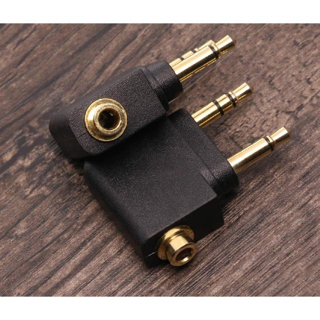 Mini Skater 2Pcs Dual 3.5mm Male to 3.5mm Female Airplane Airline Flight Adapters, (Golden Plated)