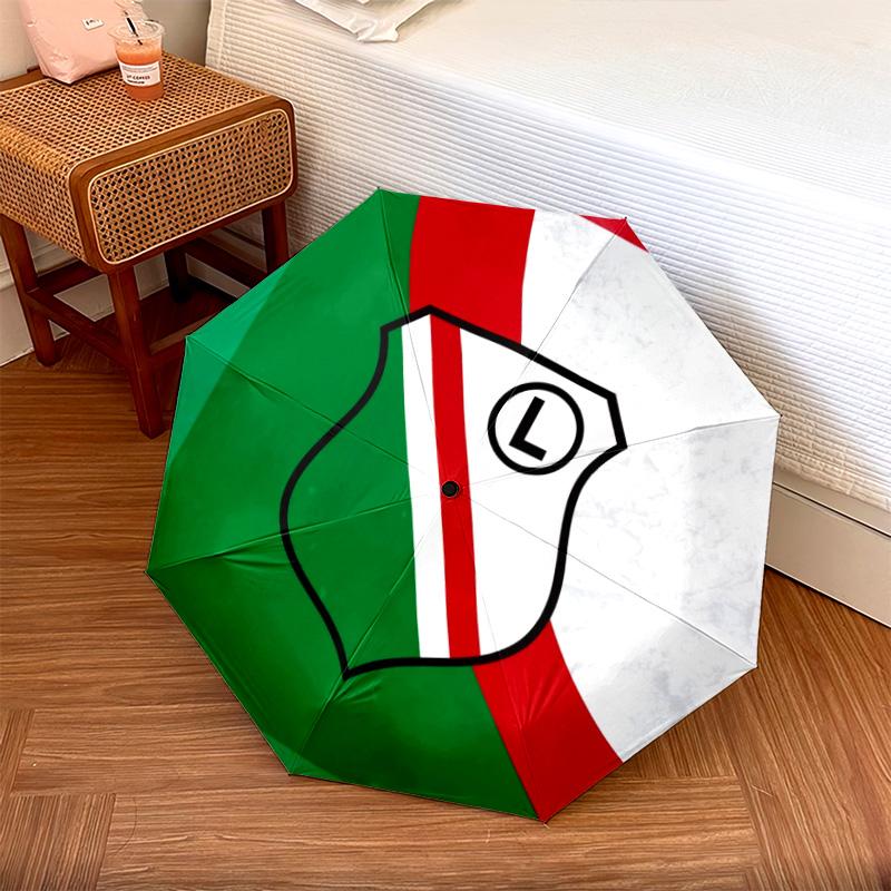 Modello Legia Varsavia, ombrello pieghevole automatico, design portatile e pieghevole, 8 stecche, un regalo di Natale o di compleanno.