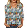 Women's Fashion Casual V-Neck Christmas Print 3/4 Sleeve Top for Holiday Everyday Wear
