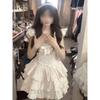 Lace patchwork small flying sleeve floral dress for women summer casual waist slimming fugitive princess A-line short