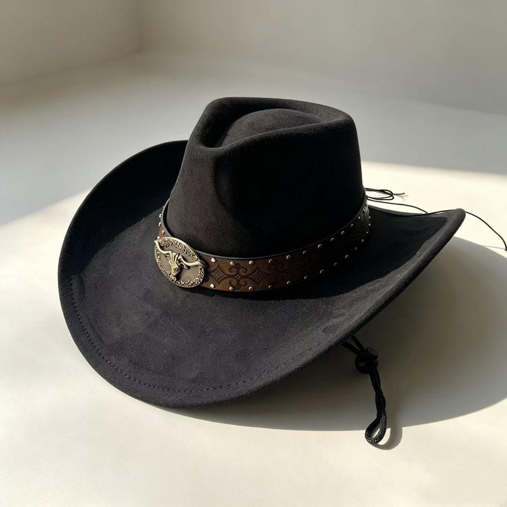 Popular Western Cowboy Hat Men's and Women's Retro Ethnic Style Big-brimmed Knight Hat Suede Cowboy Hat