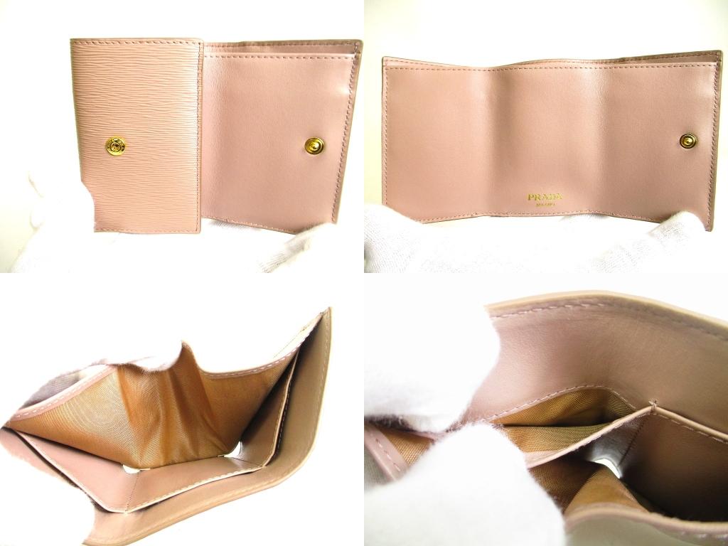 Authentic PRADA Beige Leather Trifold Wallet Compact Wallet #b149  Open Box
