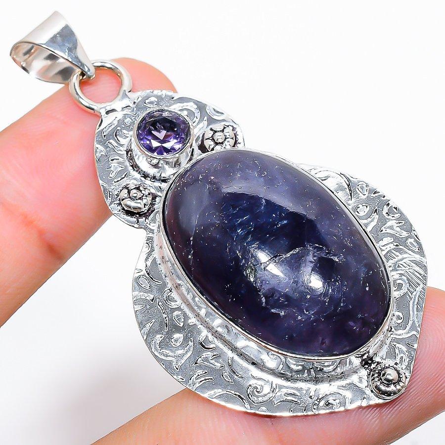 

Этническая ювелирная подвеска ручной работы с лолитом и аметистом, 2,44 дюйма, VR-513