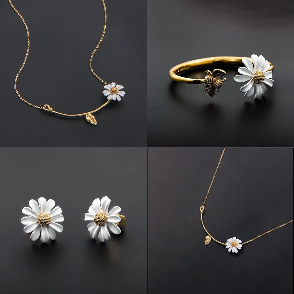 Asymmetric Daisy Flower Jewelry In Silver Tone For Women And Gift Giving