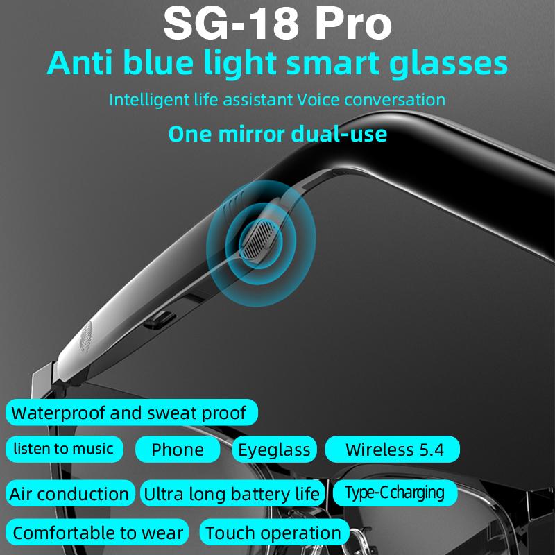 SG-18 PRO Smart Wireless Audio Glasses, Bluetooth 5.4 Anti Blue Light Eyewear with HIFI Sound & Touch Control