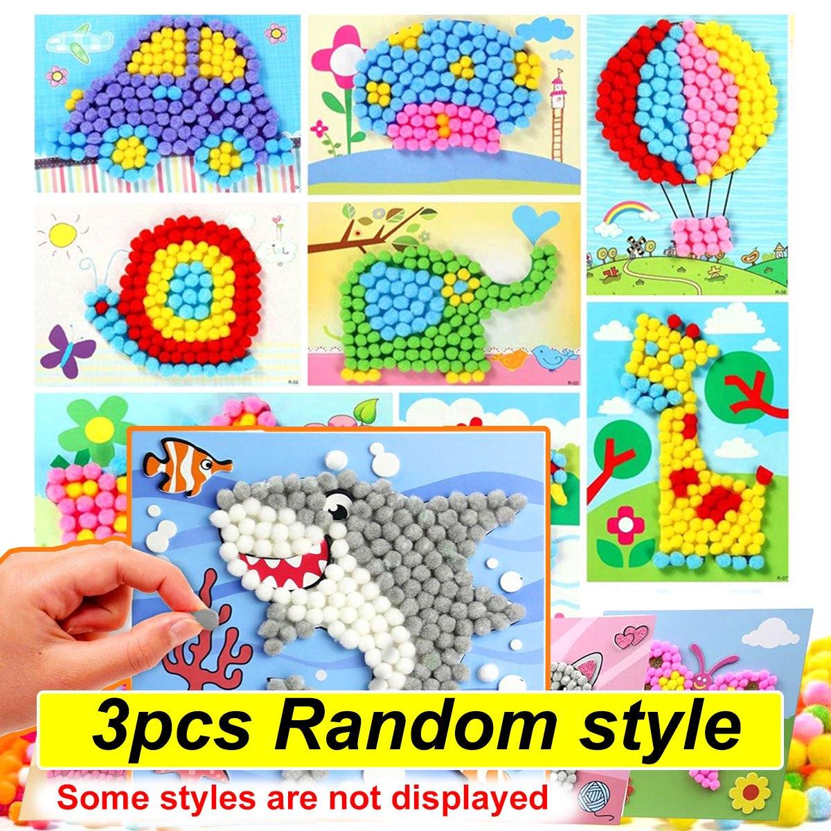 

3pcs Plush Ball Paintings DIY Animals Felt Drawing Crafts Mosaic Paintings Puzzles Plush Ball Paintings ZSY