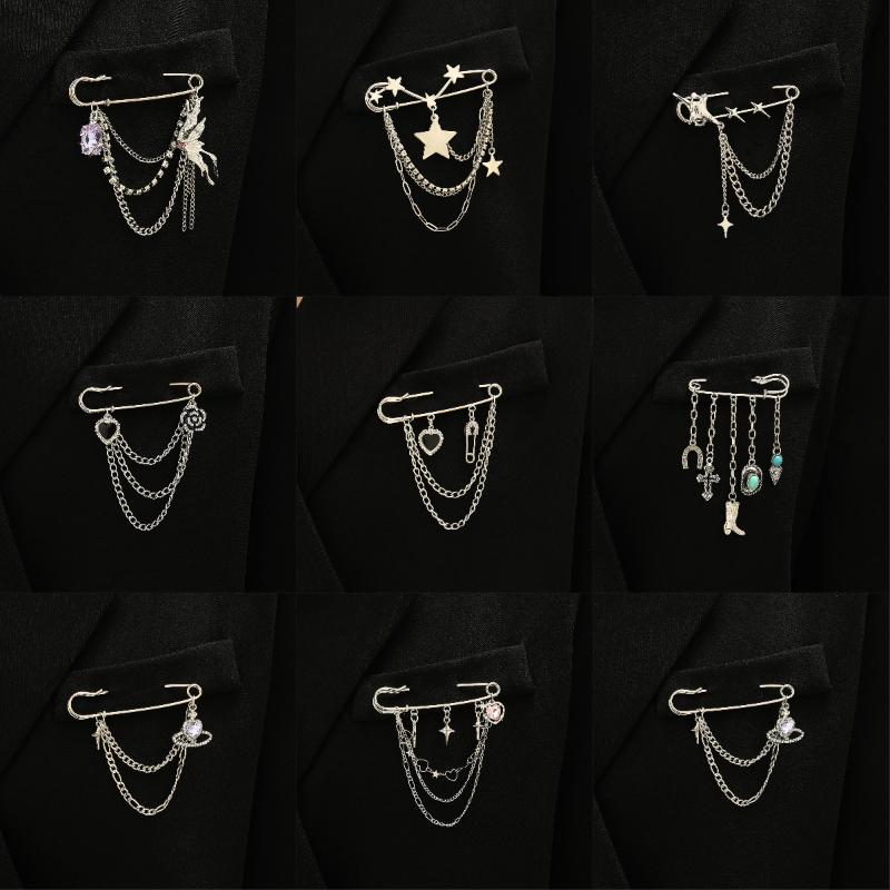 Punk Tassel Brooch Love Butterfly Chain Paper Clip Multi Element Retro Pants Chain Cool Hip-Hop Gothic Brooches Accessories