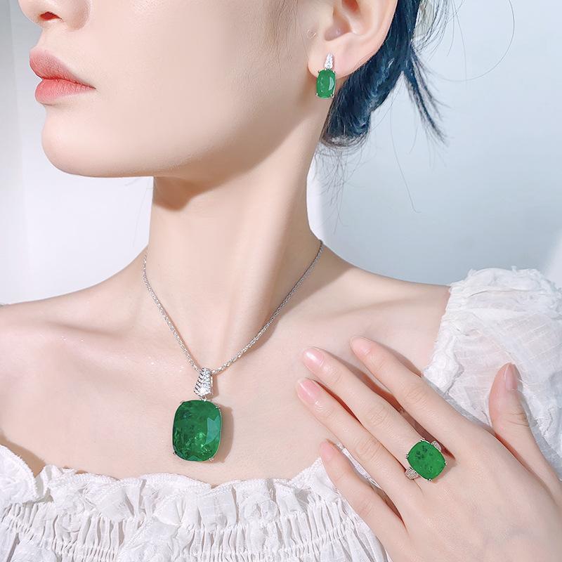 2026 Fashion Trend Inlaid Gemstone Jewelry Set, Emerald Earrings, Rings, Pendants, Luxury Women's Style