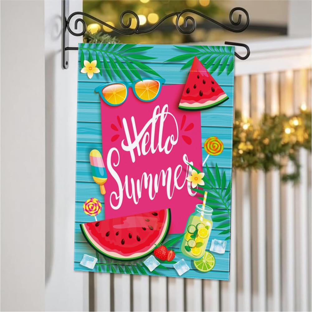 Hello Summer Watermelon Garden Flag 12.5 x 18 Inch Double Sided Yard Farmhouse Holiday Home Outdoor Decoration
