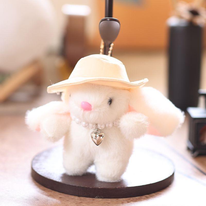 Simulated Decor Pearl Embroidered Flower Hat Cartoon Rabbit Plush Toy Pendant