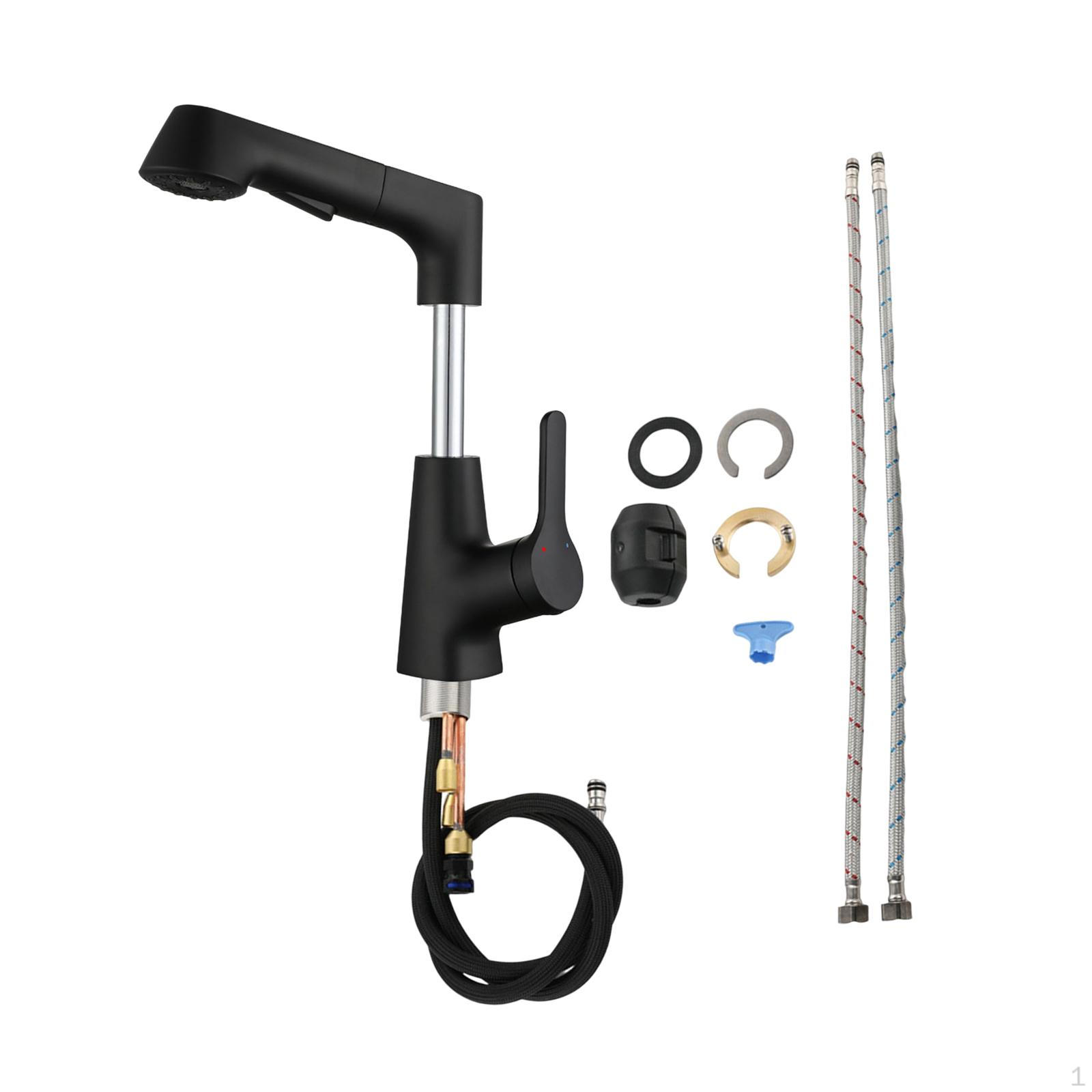 

Bathroom Sink Faucet with Pull Out Sprayer Kitchen Flexible 2 Water Modes, Black