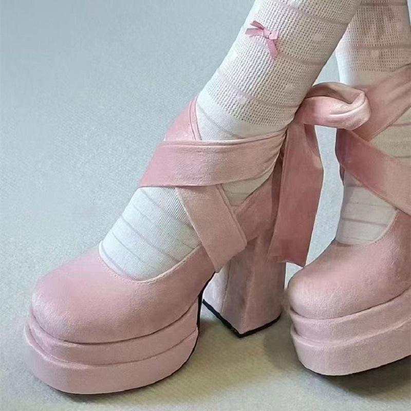 Women's High Heels 2025 Spring New French Retro High Heels Fashion Coarse Heels Thick Bottom Strap High Heels