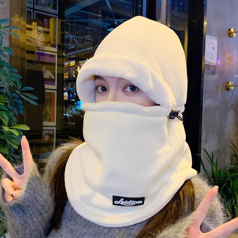 Warm hood, hat, and scarf all-in-one hat for men in winter, thickened ski and electric bike face mask, windproof hood for women
