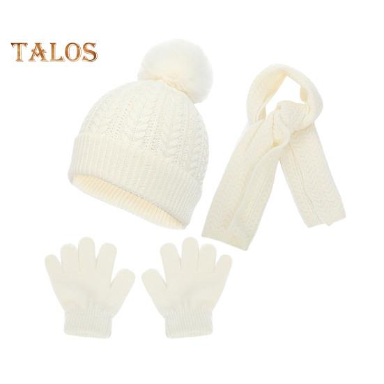 

3 шт./комплект детский шапка шарф перчатки комплект утолщенный плюшевый мяч декор вязаный двухслойный удерживающий тепло ветрозащитный сохраняющий тепло для девочек мальчиков открытый шея белый