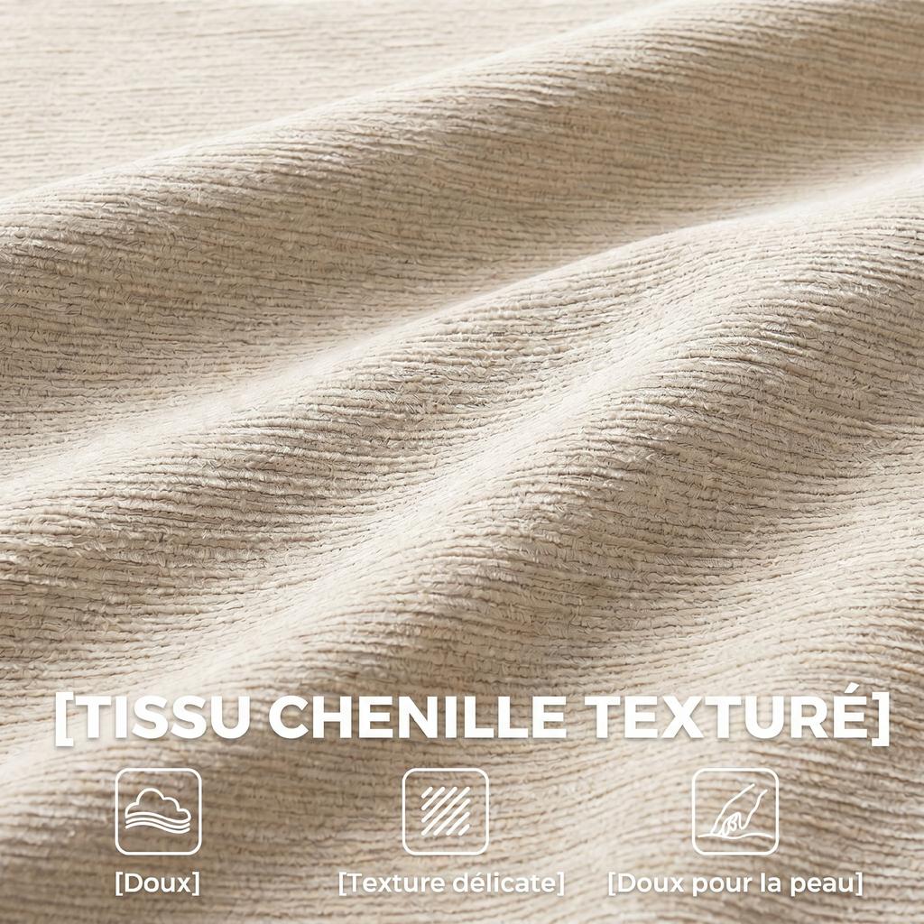Chenille Sofa, 3-Seater, 248 cm, Wide Padded Seat, Spring Cushions, Beige