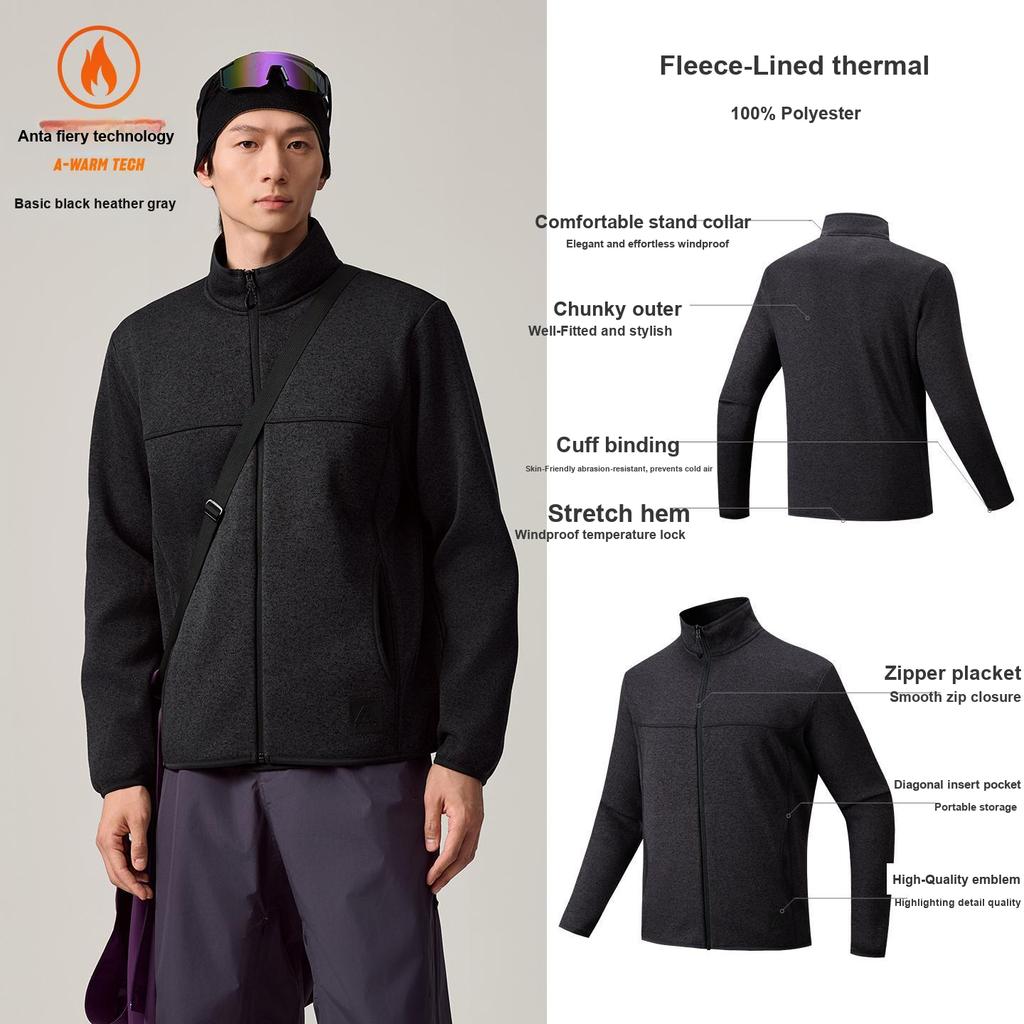 Anta Outdoor Warm Simple Stand Collar Comfortable Versatile Jacket Men Jacket 952546701-4