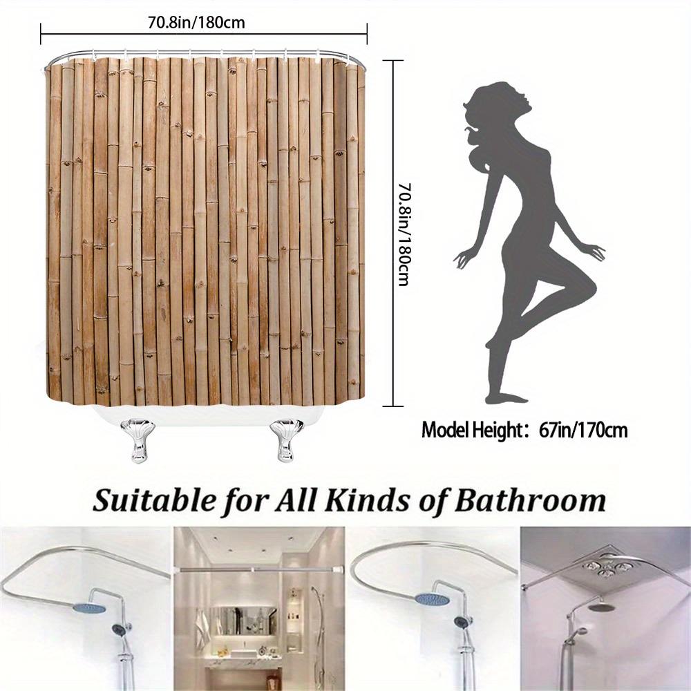 Natural Bamboo Fence Shower Curtain Smooth Texture Rustic Aesthetic Earthy Organic Bathroom Decor With 12 Hooks