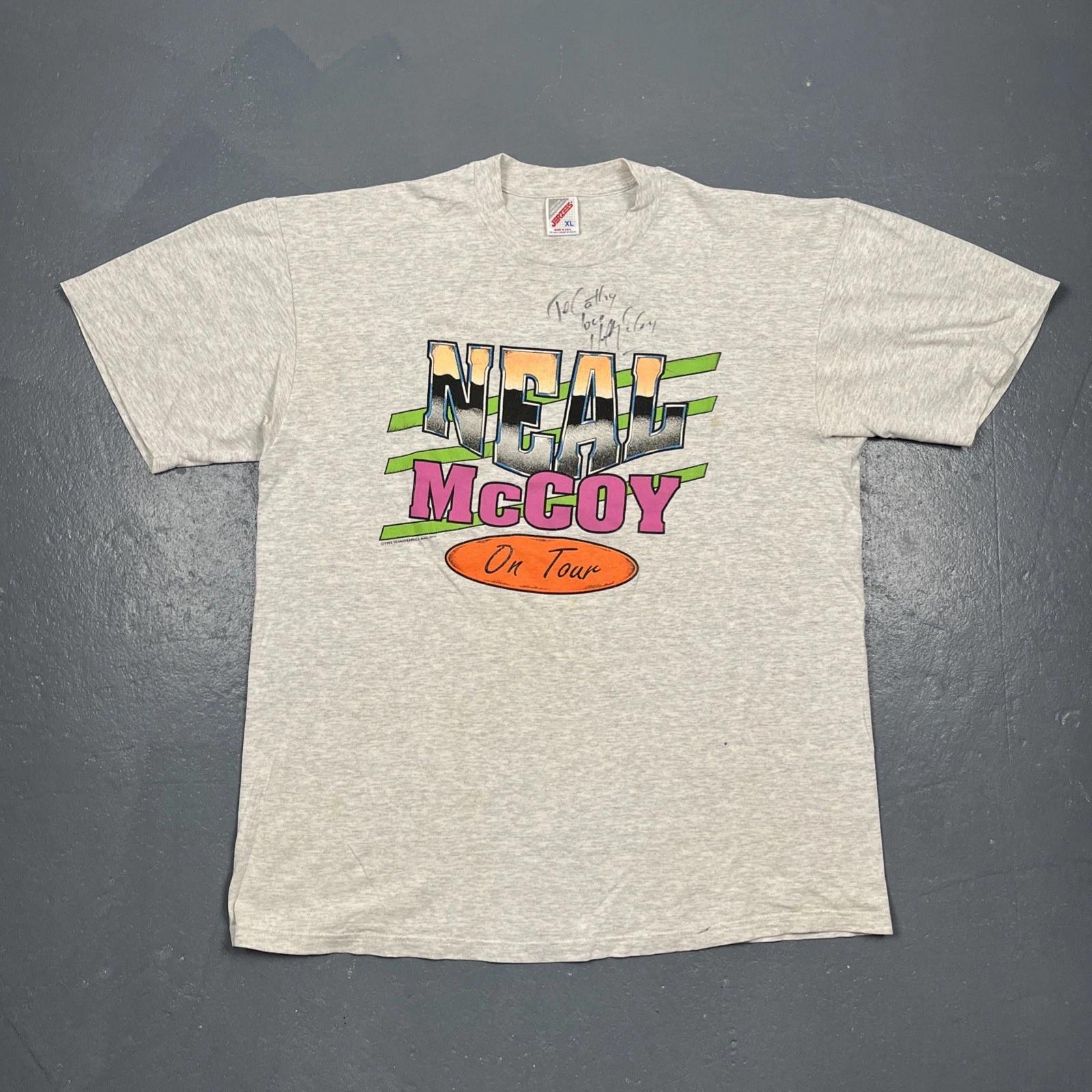 Винтажная футболка 90-х Нила Маккоя “On Tour” Country Tour Серая XL VTG Музыкальная Двусторонняя 2XL
