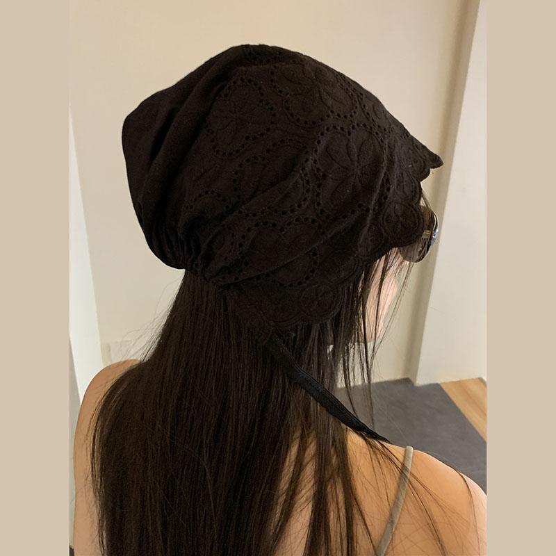 Korean Versatile Lazy Style Flower Strap Headband Hat Lightweight Breathable Palace Style Retro Solid Colorf Hat Spring Summer