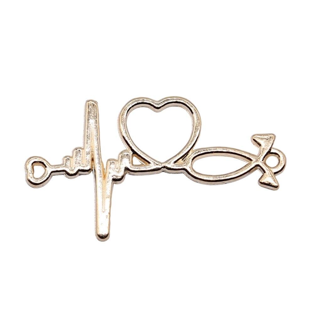 

KC Золотой цвет, 10 шт., бренд: WYISYWG Ecg Love Connector Подвески-подвески Аксессуары для рукоделия 19x34 мм