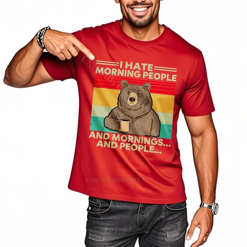 Funny tshirt Graphic Vintage Tshirt Bear Holding Coffee Cup Black Basic T Shirt Classic Graphic Breathable Tee S
